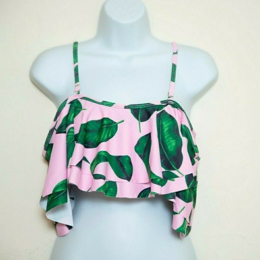 Botanical Bikini Swim Top Flutter Ruffle